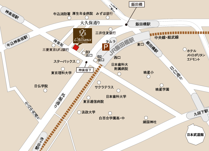 アクセスマップ・交通・飯田橋神楽坂[神楽坂 フレンチレストラン ラリアンス・アクセス]